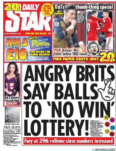 Daily Star Newspaper Front Page (UK) for 8 February 2016