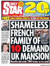 Daily Star (UK) Newspaper Front Page for 8 September 2016