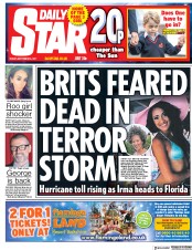 Daily Star (UK) Newspaper Front Page for 8 September 2017