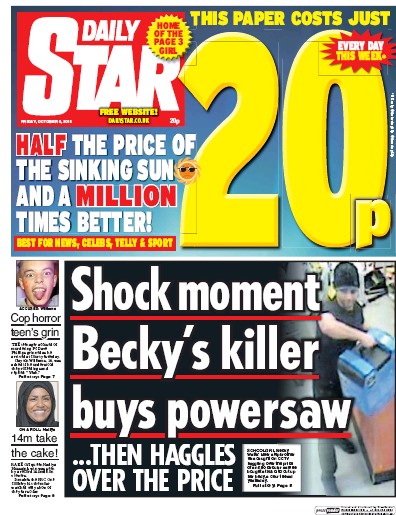 Daily Star Newspaper Front Page (UK) for 9 October 2015