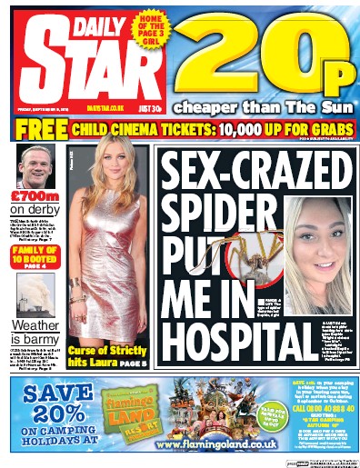 Daily Star Newspaper Front Page (UK) for 9 September 2016
