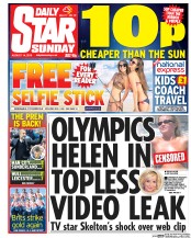 Daily Star Sunday (UK) Newspaper Front Page for 14 August 2016