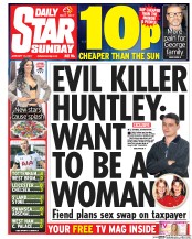 Daily Star Sunday (UK) Newspaper Front Page for 15 January 2017