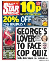 Daily Star Sunday (UK) Newspaper Front Page for 1 January 2017