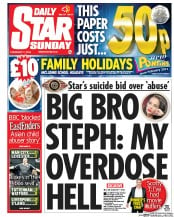 Daily Star Sunday (UK) Newspaper Front Page for 7 February 2016