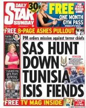 Daily Star Sunday (UK) Newspaper Front Page for 11 July 2015