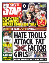 Daily Star Sunday Newspaper Front Page (UK) for 12 October 2013