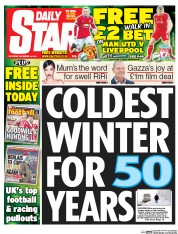 Daily Star Sunday Newspaper Front Page (UK) for 13 December 2014