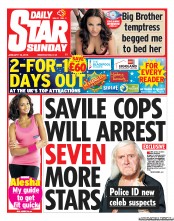 Daily Star Sunday Newspaper Front Page (UK) for 13 January 2013