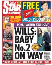 Daily Star Sunday Newspaper Front Page (UK) for 13 April 2014