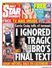 Daily Star Sunday (UK) Newspaper Front Page for 14 December 2014