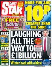 Daily Star Sunday (UK) Newspaper Front Page for 14 March 2015