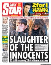 Daily Star Sunday Newspaper Front Page (UK) for 15 December 2012
