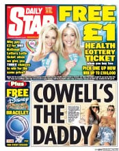 Daily Star Sunday Newspaper Front Page (UK) for 15 February 2014