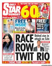 Daily Star Sunday (UK) Newspaper Front Page for 15 July 2012