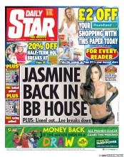 Daily Star Sunday Newspaper Front Page (UK) for 18 January 2014