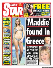 Daily Star Sunday Newspaper Front Page (UK) for 19 October 2013
