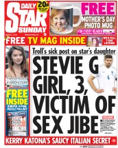 Daily Star Sunday (UK) Newspaper Front Page for 1 March 2015