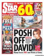 Daily Star Sunday Newspaper Front Page (UK) for 1 July 2012