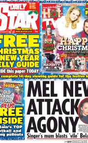 Daily Star Sunday (UK) Newspaper Front Page for 20 December 2014