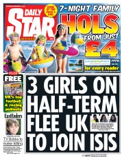 Daily Star Sunday (UK) Newspaper Front Page for 21 February 2015