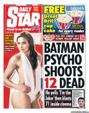 Daily Star Sunday Newspaper Front Page (UK) for 21 July 2012