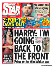 Daily Star Sunday Newspaper Front Page (UK) for 21 July 2013