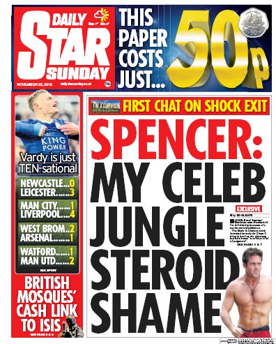 Daily Star Newspaper Front Page (UK) for 22 November 2015