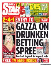 Daily Star Sunday Newspaper Front Page (UK) for 22 September 2013