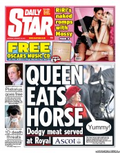 Daily Star Sunday Newspaper Front Page (UK) for 23 February 2013