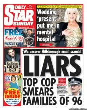 Daily Star Sunday Newspaper Front Page (UK) for 24 February 2013