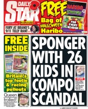 Daily Star Sunday Newspaper Front Page (UK) for 25 October 2014