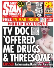 Daily Star Sunday Newspaper Front Page (UK) for 25 July 2015