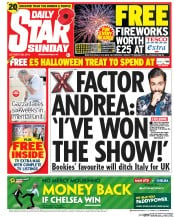Daily Star Sunday (UK) Newspaper Front Page for 26 October 2014