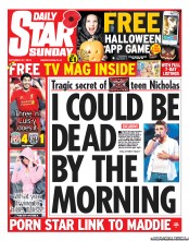 Daily Star Sunday Newspaper Front Page (UK) for 27 October 2013
