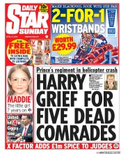 Daily Star Sunday Newspaper Front Page (UK) for 27 April 2014
