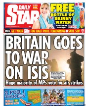 Daily Star Sunday (UK) Newspaper Front Page for 27 September 2014