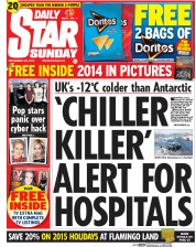 Daily Star Sunday Newspaper Front Page (UK) for 28 December 2014
