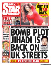 Daily Star Sunday (UK) Newspaper Front Page for 28 April 2013