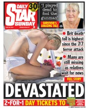 Daily Star Sunday Newspaper Front Page (UK) for 28 June 2015