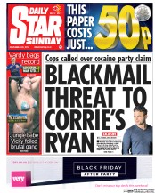 Daily Star Sunday (UK) Newspaper Front Page for 29 November 2015