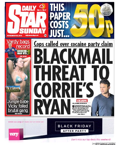 Daily Star Newspaper Front Page (UK) for 29 November 2015