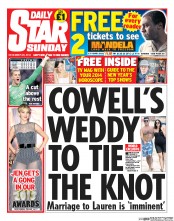 Daily Star Sunday Newspaper Front Page (UK) for 29 December 2013