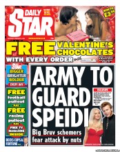 Daily Star Sunday (UK) Newspaper Front Page for 2 February 2013