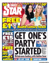 Daily Star Sunday (UK) Newspaper Front Page for 2 June 2012