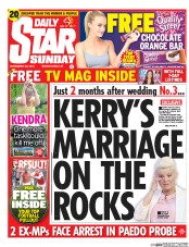 Daily Star Sunday (UK) Newspaper Front Page for 30 November 2014