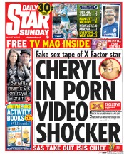 Daily Star Sunday (UK) Newspaper Front Page for 30 August 2015