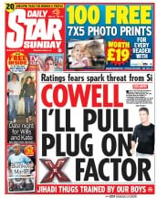 Daily Star Sunday (UK) Newspaper Front Page for 31 August 2014