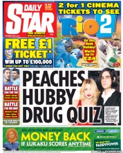 Daily Star Sunday Newspaper Front Page (UK) for 3 May 2014