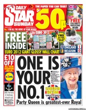 Daily Star Sunday (UK) Newspaper Front Page for 3 June 2012